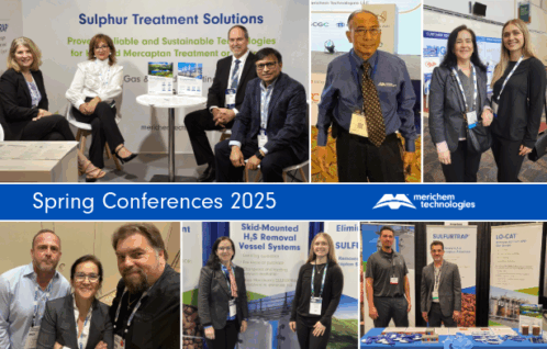 photos of various individuals from 6 Merichem Technologies energy event booths and/or H2S removal presentations