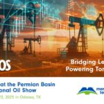 pump jacks with an orange brown image overlayed with blue green graphs, data and numbers in upper left corner PBIOS logo in white on image and Merichem Technologies blue green logo in lower right corner on white